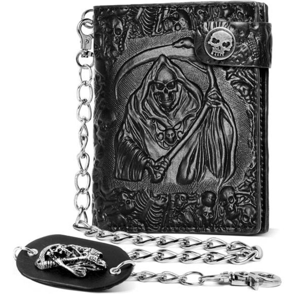 Skull Gothic Chain Wallet Leather